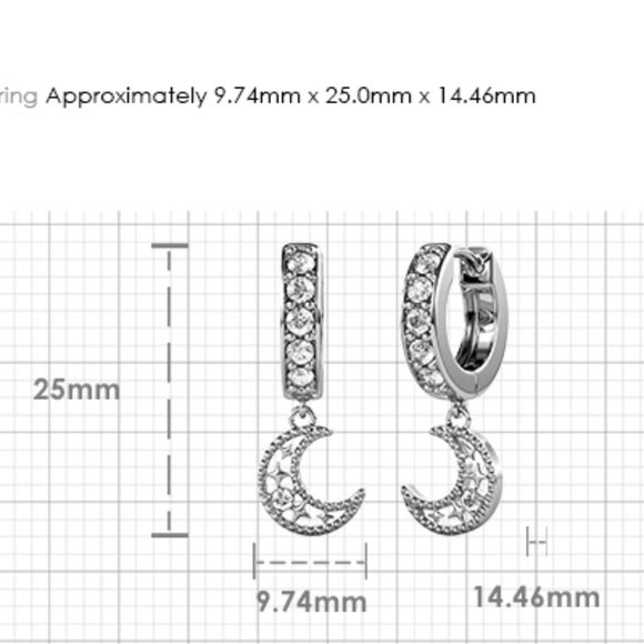 Crescent Moon Huggie‎ Hoop Pendant Earrings Australian Crystals - Picture 8 of 8